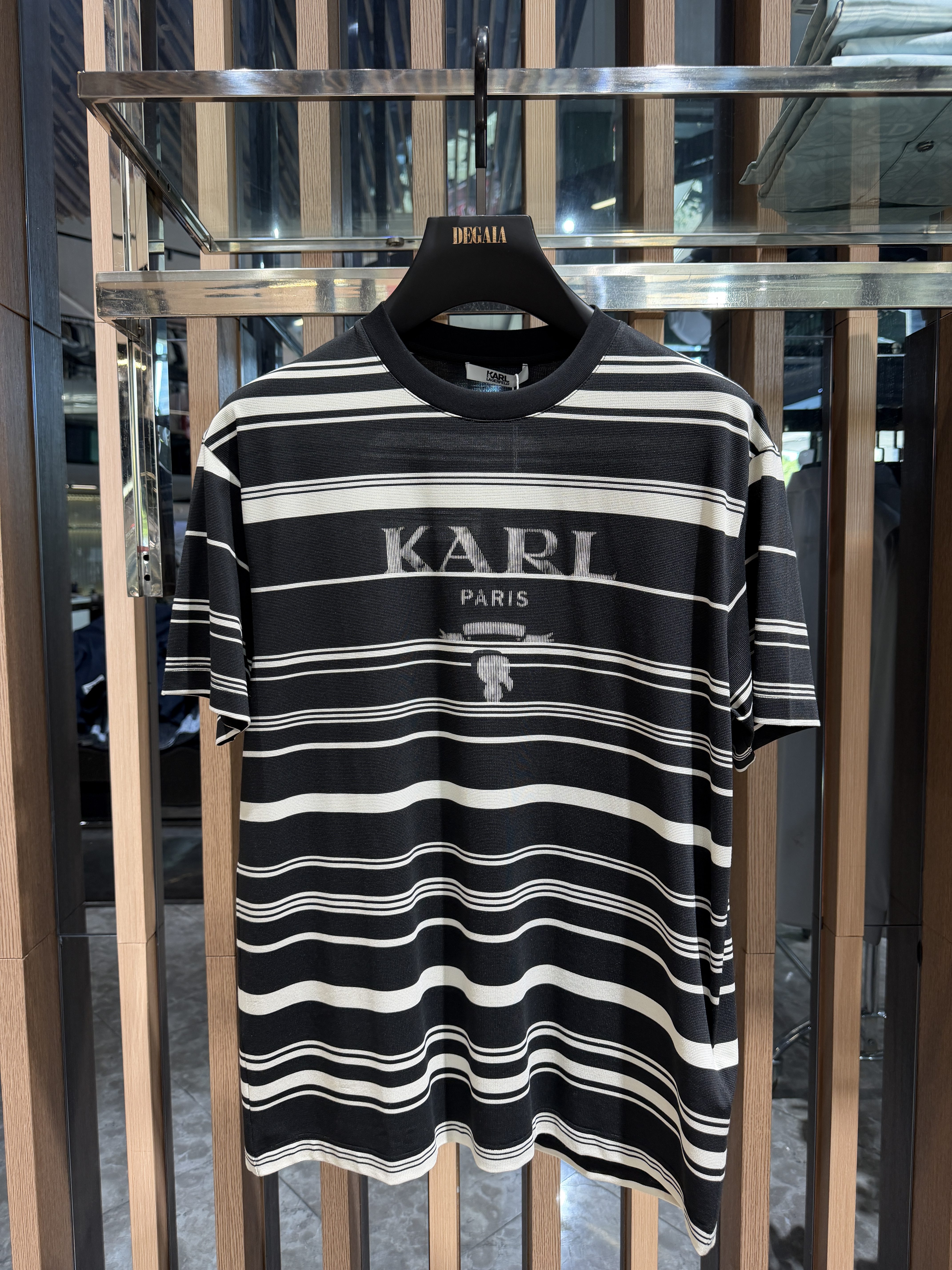 Karl Lagerfeld男装26夏季新款字母印花条纹短袖T恤1K1G30602178