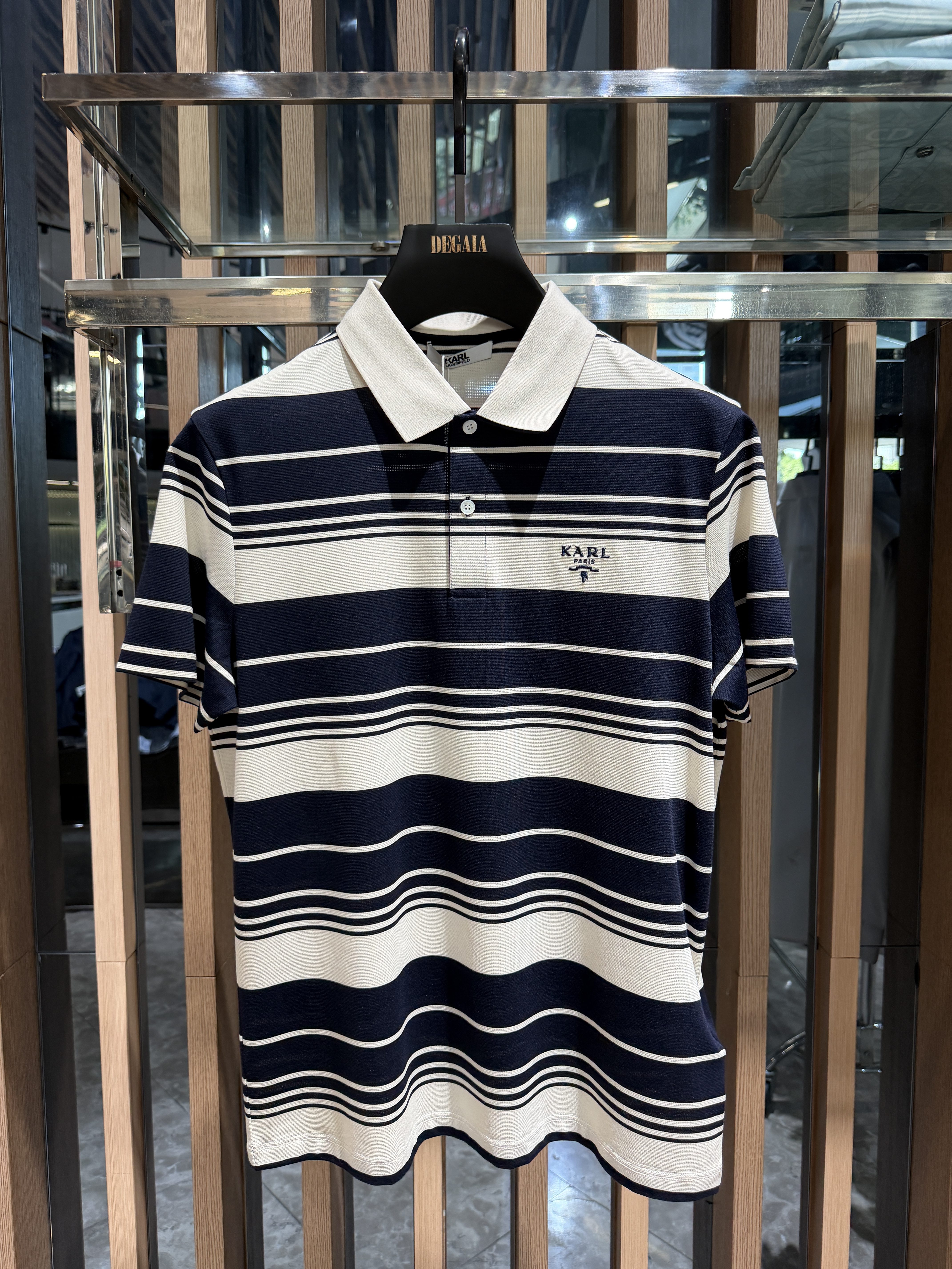 Karl Lagerfeld男装26夏季新款字母刺绣条纹Polo衫1K1G30606200