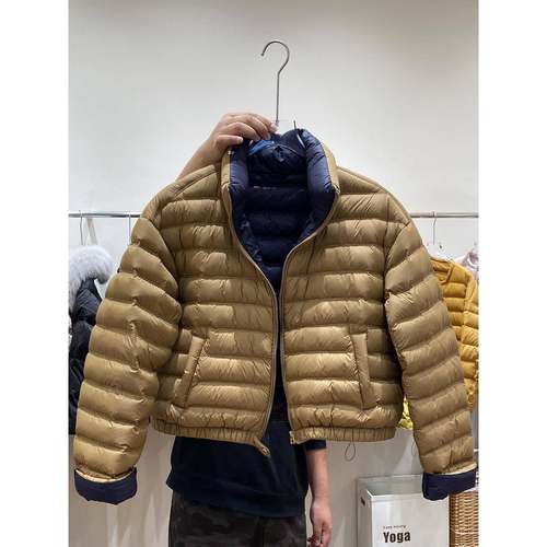 排骨立领90白鸭绒新款羽绒服女立领撞色韩系小个子面包服外套女