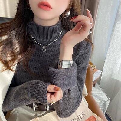半高领加绒毛衣女秋冬季加厚2025新款内搭打底衫一体绒高级感上衣