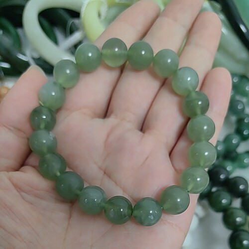 天然玉石 岫玉 青提奶盖手串 卡10
