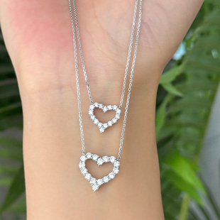 T家镂空爱心项链女PT950铂金心形套链人工培育钻石轻奢小众锁骨链