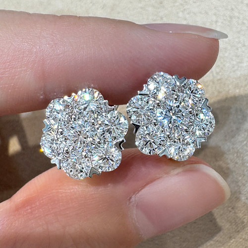 轻奢钻石花朵耳拍女PT950铂金圆形满钻培育钻石耳饰耳钉高端珠宝