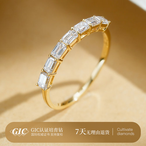 七公主18K金轻奢祖母绿切钻戒女精致小排戒可叠戴培育钻石尾戒