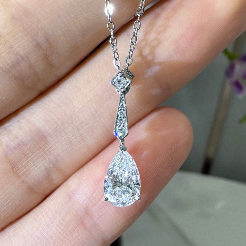 一滴泪 PT950铂金培育钻石项链超闪水滴吊坠套链气质轻奢锁骨链