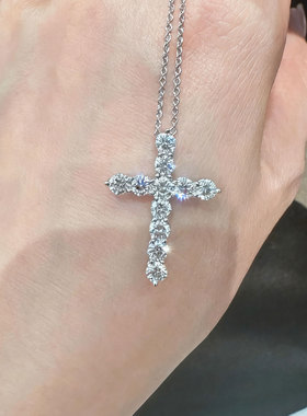 鑫万福 十字架钻石吊坠一克拉IGI证书钻石项链PT950铂金人工培育