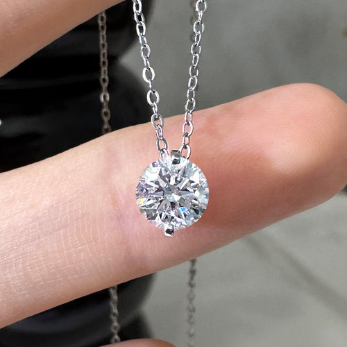 PT950铂金钻石项链轻奢高级感百搭锁骨链一克拉单钻培育吊坠项链