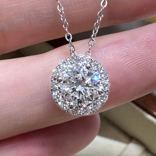 PT950铂金钻石项链锁骨链高级轻奢豪华围镶培育钻石颈饰克拉吊坠