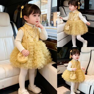 女童独特漂亮公主裙新年服装韩系冬款旗袍裙子女孩国风年服新中式