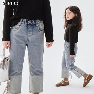 2024新款今年流行爆款裤子女童超酷拽姐秋冬韩式风冬天加绒牛仔裤