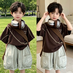 男孩子潮帅气时髦套装五岁男孩衣服2026超火夏装一整套男童巨好看
