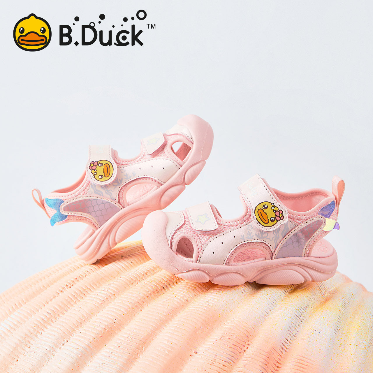 B.Duck小黄鸭童鞋夏季宝宝凉鞋新款男童鞋子魔术贴包头软底小童