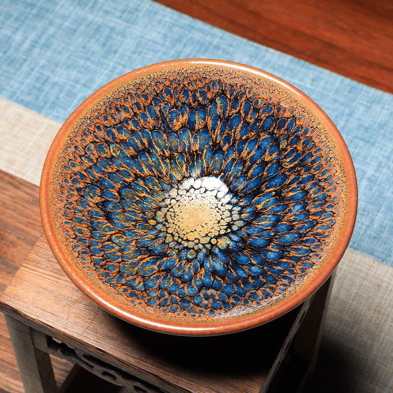 建阳建盏名师连志华七彩鹧鸪斑纯手工主人杯功夫茶杯品茗杯礼盒装