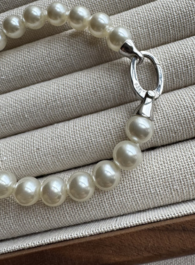 现货西班牙老款8mm正圆极光高亮微微瑕925银手链龙虾扣