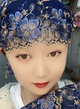 出行鱼尾刺绣帽包头帽女刺绣优雅
