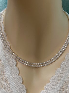 Baby珠叠戴麻花双层天然淡水珍珠项链3-4mm极光小灯泡白色珍珠女