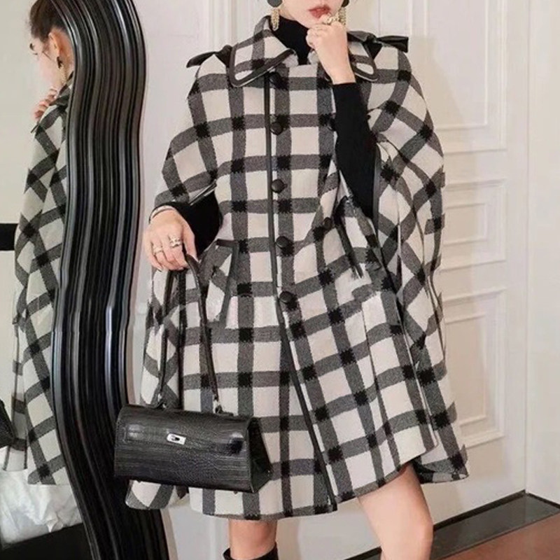 毛呢格子大衣2021年新款女加厚冬季气质显瘦中长款千鸟格呢子外套