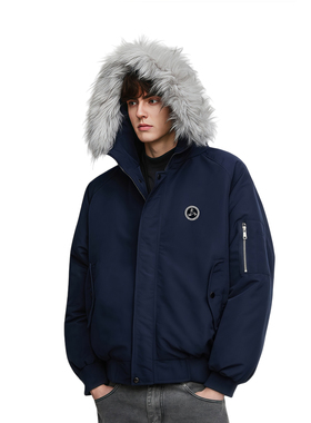 RASP美式毛领棉袄男女同款冬季加厚保暖手塞棉情侣装外套派克棉服