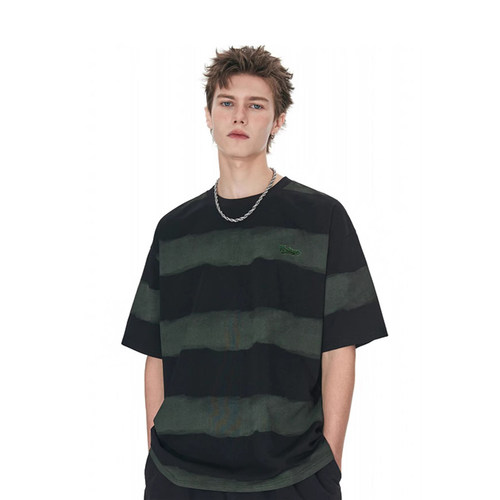 RASP刺绣扎染条纹短袖t恤男女夏季宽松美式复古半袖情侣原创潮牌