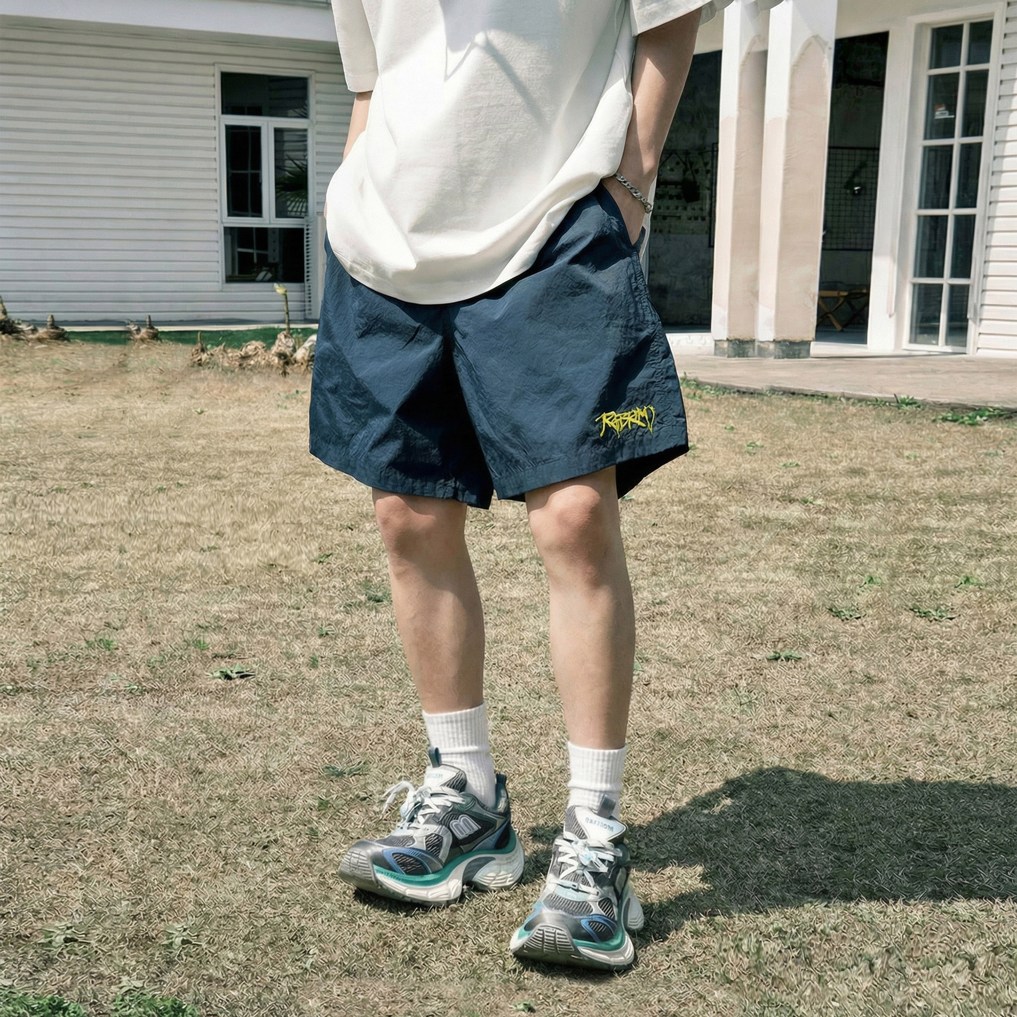 RASP春夏美式薄款冰丝宽松运动五分短裤松紧抽绳休闲尼龙沙滩球裤