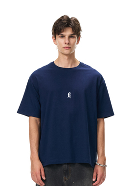 RASP哥特R字印花美式高街嘻哈纯色打底衫情侣T恤男女短袖国潮上衣