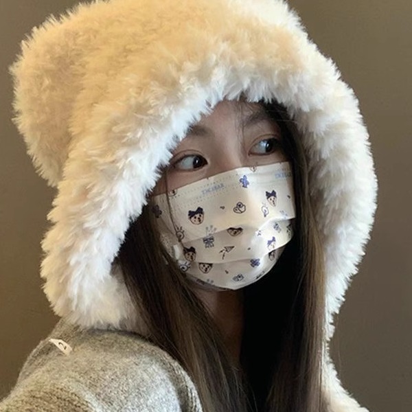 学院风小熊蓝蝴蝶结可爱网红同款ins高颜值印花口罩秋冬显白三层