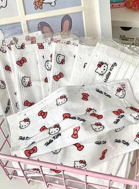 独立包装!红色蝴蝶结大头hellokitty凯蒂猫三丽鸥口罩可爱卡通ins
