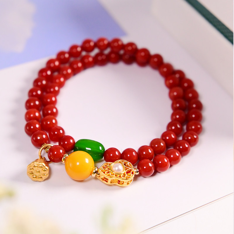 자연 남쪽 붉은 마노 팔찌 치킨 지방 노란색 밀랍 멀티 링 팔찌 민족 스타일 성격 기질 다목적 여성 핸드 액세서리