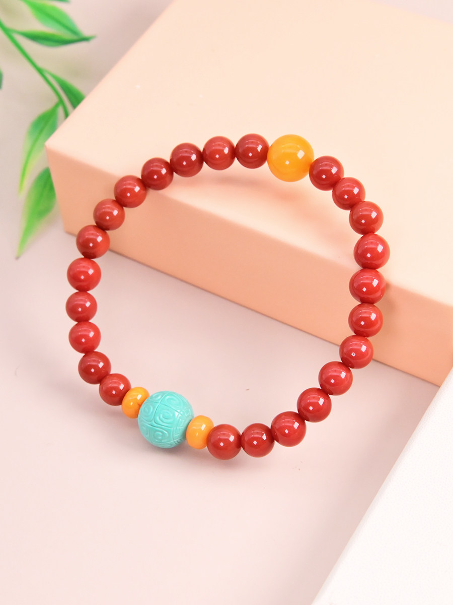 천연 남쪽 붉은 마노 팔찌 감 붉은 청록색 밀랍 액세서리 팔찌 맞춤형 민족 스타일 여성 손 보석