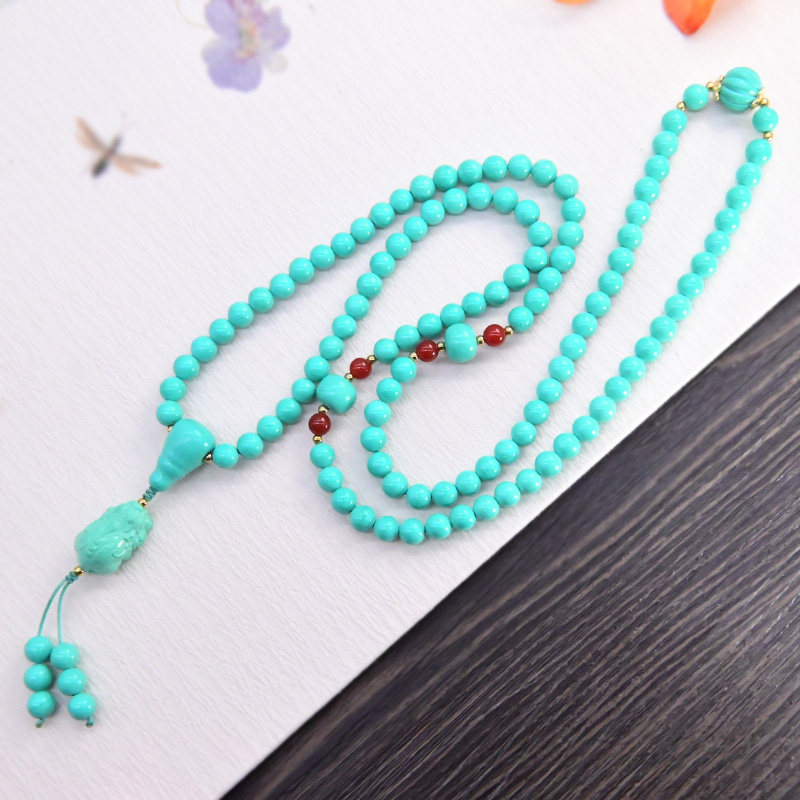 몽골어 소나무 청록색 팔찌 108 묵주 비즈 멀티 서클 팔찌 PIXIU 액세서리 민족 스타일 여성용 팔찌