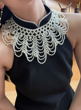 假日的舞会~大号手工珍珠花冠编织的项链颈链婚纱礼服项链