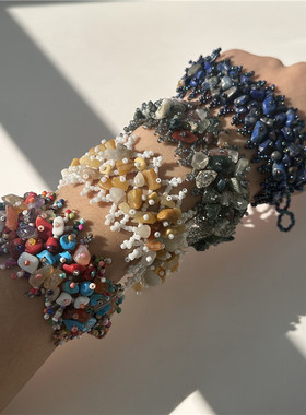 特！Vintage古着 天然石头串珠Ethnic style dopamine grave手环