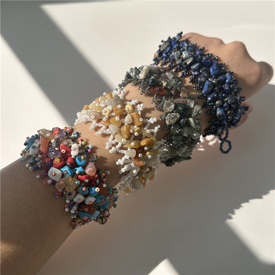 特！Vintage古着 天然石头串珠Ethnic style dopamine grave手环