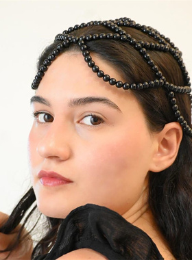 设计自制黑色镂空串珠发帽