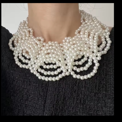 弗洛伦萨的夜晚 戴珍珠项链的女孩 手工编织花环形项链假领