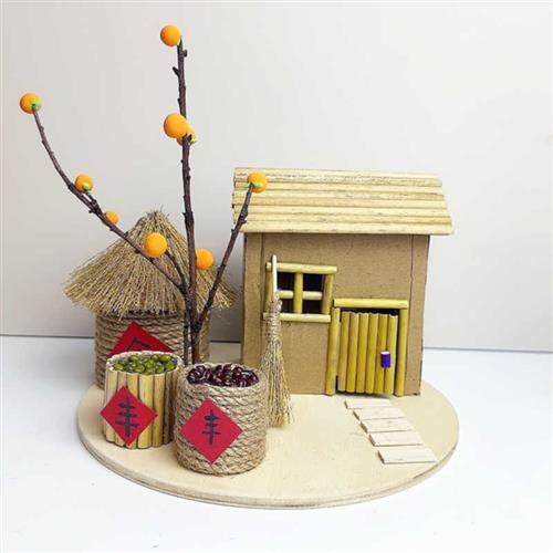 稻草diy手工制作小屋材料芦苇杆粮仓模型树枝儿童圆X木片国庆中秋