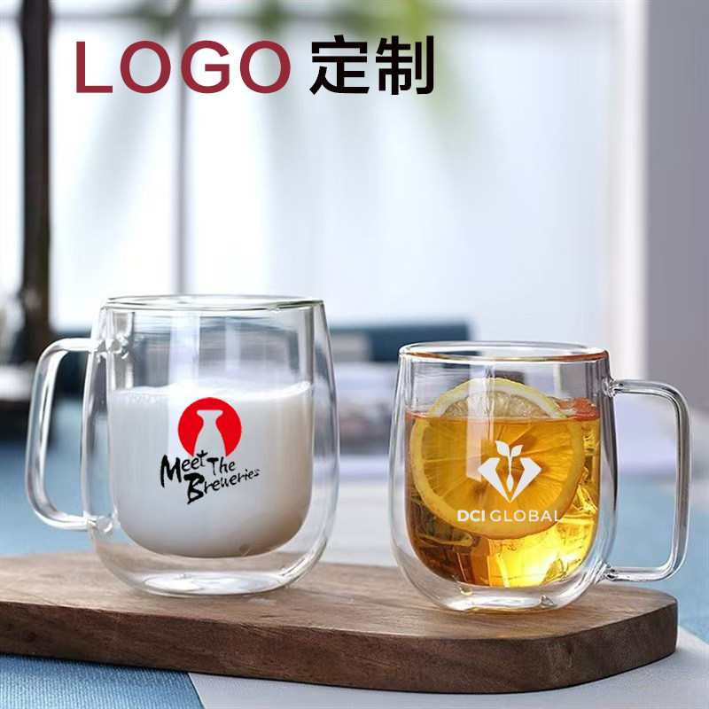 双层玻璃把手杯定制logo印字玻璃杯