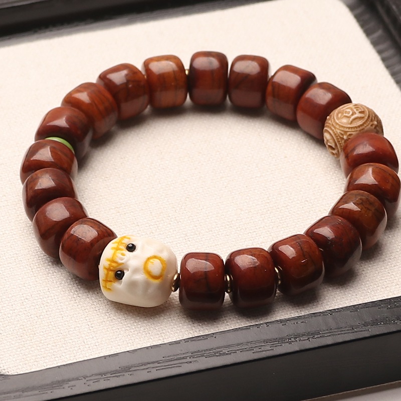 藏式牦牛骨老型桶珠手串男女款盘玩佛珠鹿角雕刻阿呆DIY单圈根付