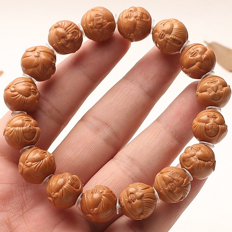 猴头核桃雕刻地主小籽财神手串手工精雕桃核把件文玩八大财神单圈