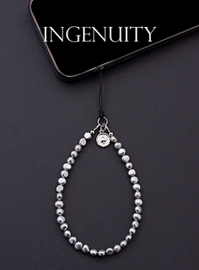 匠心手工坊巴洛克珍珠大溪地纯灰挂链女腕带包挂时尚防丢手机挂绳