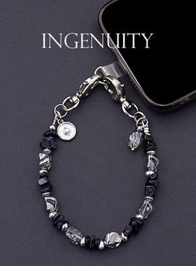 匠心手工坊水晶点缀蓝沙石手提链高级满天星手机挂绳手腕绳包挂链