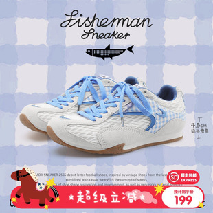 【内增高4.5cm】猫与沙发/渔网鞋白蓝格子粗网薄底户外休闲运动鞋