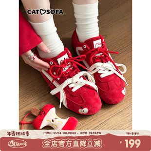 猫与沙发/苹果鞋红色薄底赛车鞋新款情侣德训鞋经典百搭滑板鞋子
