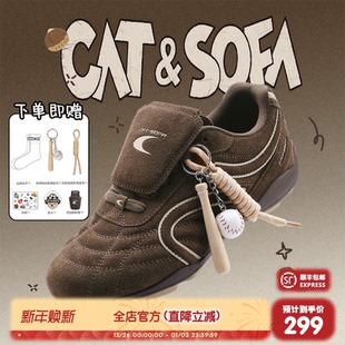 麂皮休闲德训鞋 猫与沙发 新款 秋冬复古百搭赛车鞋 子 丝绒棕足球鞋