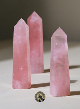PRAY天然粉水晶柱玫瑰石英六棱柱单尖柱摆件风水精品