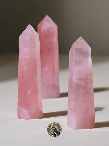 PRAY天然粉水晶柱玫瑰石英六棱柱单尖柱摆件风水精品