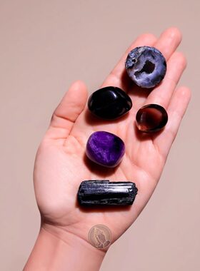 PRAY「冥色」水晶五件套组黑玛瑙晶洞碧玺茶晶黑曜石摆件风水精品