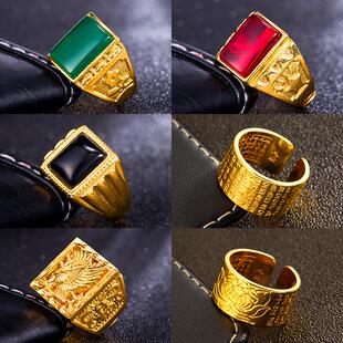 越南沙金戒指男士仿真黄金久不掉色个性开口六字真言欧币对戒促销
