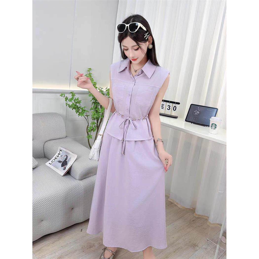 法式松弛感无袖衬衫半身裙两件套装女夏季新款时尚气质通勤套装裙