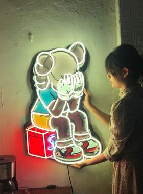 潮牌kwas遮眼公仔sup霓虹灯 创意卡通led灯 挂墙装饰灯 店铺装修